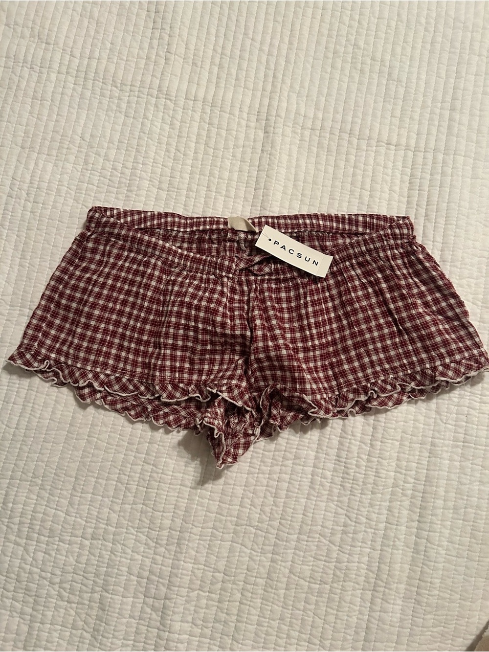 PacSun Red & White Plaid Ruffle Sleep Shorts